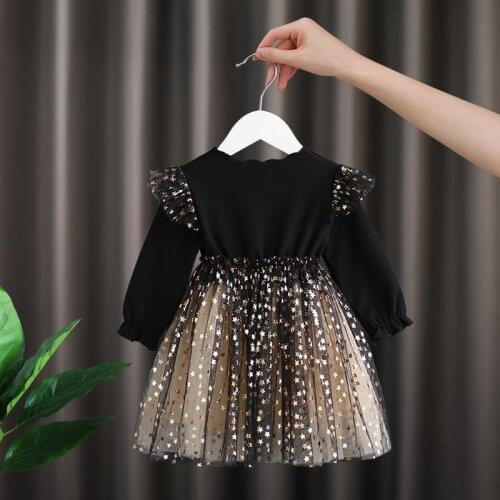 Girls Dress Spring And Autumn Knitted Baby Girl Net Yarn Princess Dress Sequined Star Party Dress Toddler winter Kids Clothing
