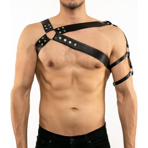 Adult PU Leather Halter Chest Harness Belts Fetish Men Exotic Tops BDSM Body Harness Strap Sexual Gay Bondage Gothic Underwear