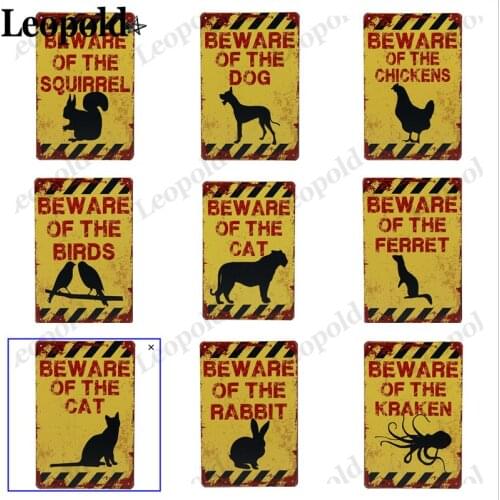 Warnings Yellow Metal Tin Plate Animal Posters Beware of Dog Iron Plates Vintage Pictures Bar Cafe Home Wall Decoration 20X30Cm