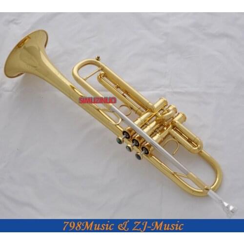 Professional JAZZ Trumpet Gold B-Flat Horn Monel Valves Abalone Shell Key +Case