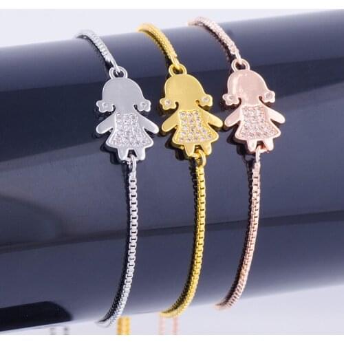Handmade DIY Lovely Zircon Kids Girl Charm Adjustable Slide Copper Bracelets For Women Vintage Jewelry Bijoux Pulseras Mujer