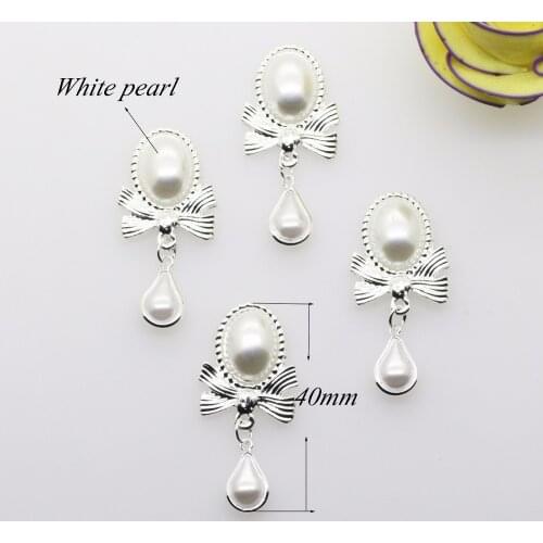 Charm 10pcs40 * 20MM Silver Pearl Rhinestone Button Metal Craft Clothing Button DIY Wedding Decoration Accessories