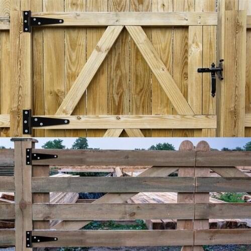 6PCS 4 Inch T Shape Rustproof Iron Light Duty Shed Hinge Gate Strap Hinge Door Gates Hinges T-Type Hinge Triangle Hinge (Black)