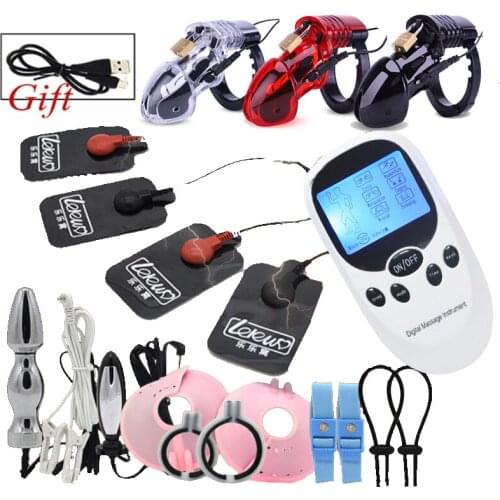 USB Charging Electro Shock Kit,Electro Stimulate Anal Vagina Plug,Urethral Catheter,Cock Cage,Penis Ring,Nipple Clamp,SM Sex Toy