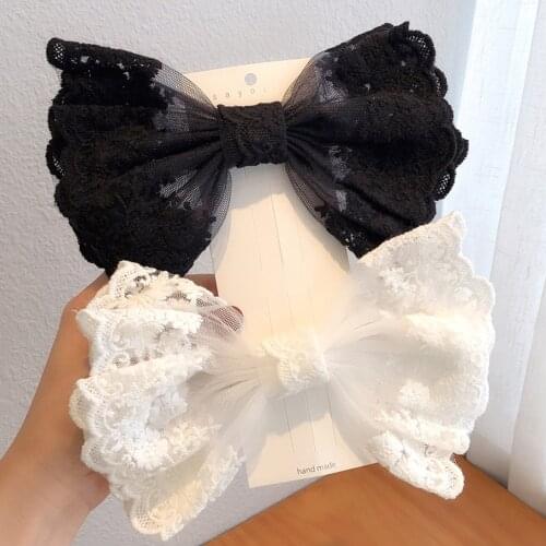 Sweet Lace Hair Bow Knot Hair Barrettes Multi Style Wave Flower Point Mesh Black White Bow Ponytail Elegant Hairclip Fashion