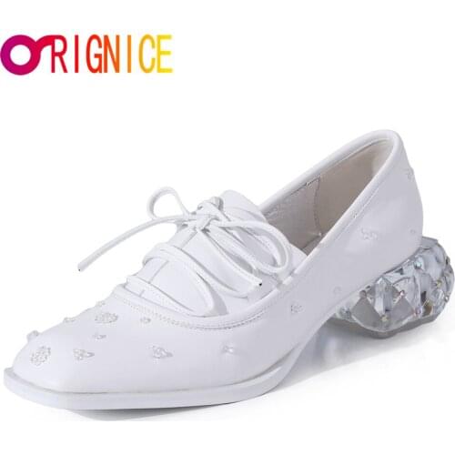 Orignice New Arrive Designers Women Pumps Lace Up Transparent High Heels Cross Tied Female Fashion Square Toe Party Prom Shoes