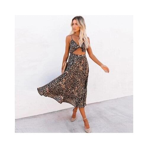 Womans Fashion Butterfly Spots Print Sexy Sling Dresses Ladies Hollow Boho Dress Female Summer Slim Backless Party Club Vestido