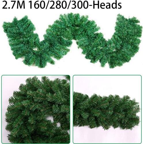 1 *Artificial Green Christmas Garland Wreath PVC 2.7M Xmas Home Party Christmas Decoration Pine Tree Rattan Hanging Decor