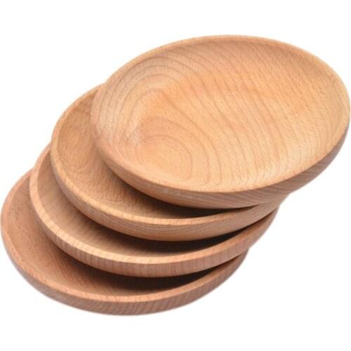 1pc Beech Wood Round Dinner Plate Western Food Round Dessert Serving Tray Snack Fruit Dry Fruit Organizer Holder Home Decor