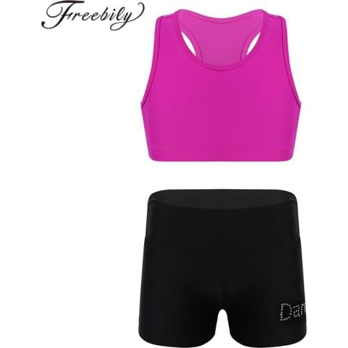 2PCS Kids Sets Girls Sleeveless Racer Back Crop Top with Bottoms Ballet Gymnastics Gym Workout Sports Athletic Tankini Outfit