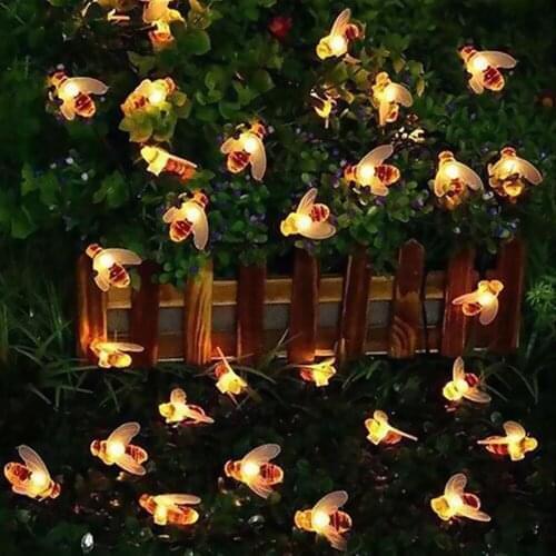 30 LEDs Solar Powered Cute Honey Bee Shape LED String Light Outdoor Garden Fence Patio Decor