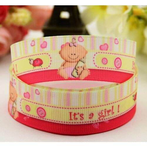 22mm 25mm 38mm 75mm Ruban satin Its a girl Cartoon Character printed Grosgrain Ribbon party decoration X-01122 10 Yards