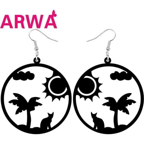 ARWA Acrylic Roung Hollow Coconut Tree Cat Sun Cloud Earrings Drop Dangle Jewelry For Women Teen Girl Party Charm Gift Accessory