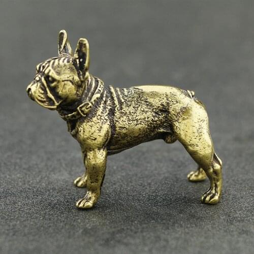 Antique copper natural Tibet carved brozen copper dog French bulldog decoration