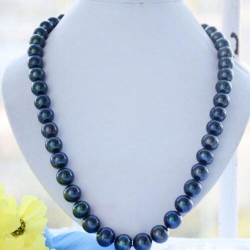 FREE shipping 12mm ROUND Tahitian black Freshwater cultured PEARL NECKLACE
