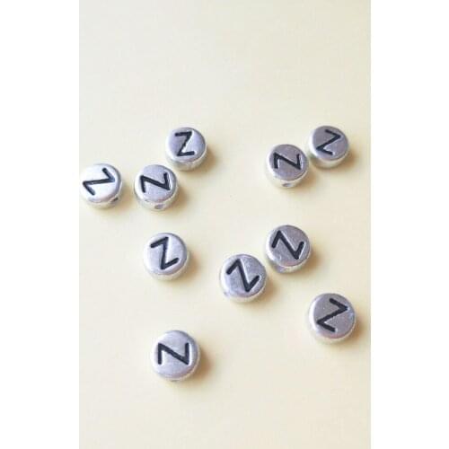 Free Shipping 4*7MM Silver Letter Z Beads 500pcs/lot Flat Coin Round Shape Silver Color Alphabet Jewelry Bracelet Spacer Beads