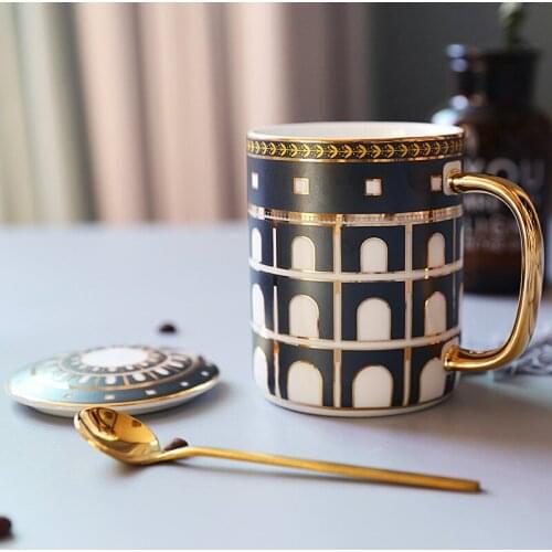 British ins European style small luxury ceramic couple mug afternoon tea light luxury with lid and spoon coffee mugs