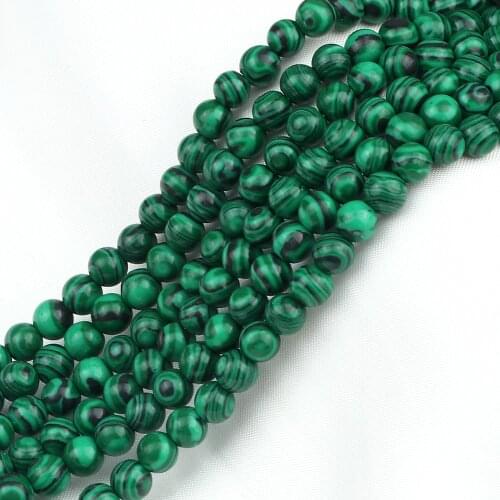 Natural Stone Malachite Beads Green Peacock Round Loose Bead Men Women Gift Jewelry Accessories For DIY Making Bracelet Necklace