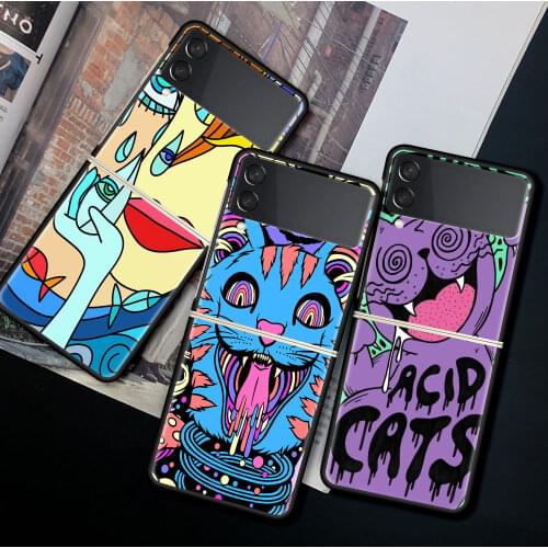 For Samsung Galaxy Z Flip 3 5G Case Luxury Matte Black Hard Phone Cover ZFlip 3 Shockproof Fundas Shell Psychedelic Trippy Art