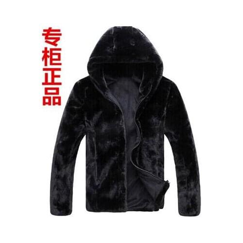 Black autumn faux mink leather jacket mens winter thicken warm fur leather coat men slim jackets jaqueta de couro fashion hooded