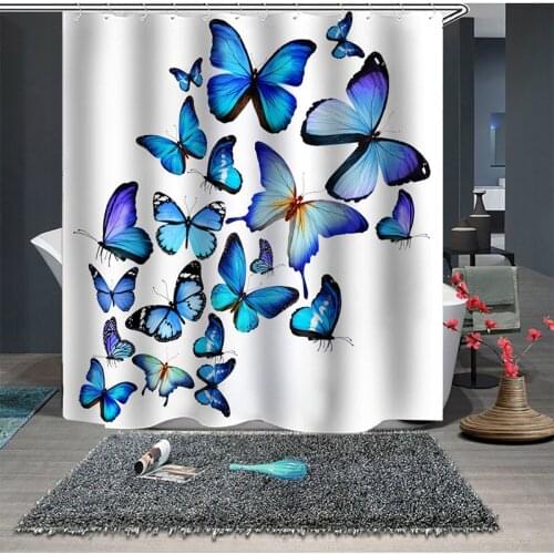 Digital Butterfly and flower Bath Curtain Polyester Waterproof Individuality Bathroom Partition Curtain Bathroom Shower Curtain