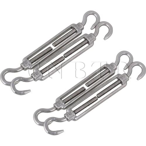 CNBTR 4Pcs Stainless Steel M6 Hook to Hook European Type Turnbuckle Silver