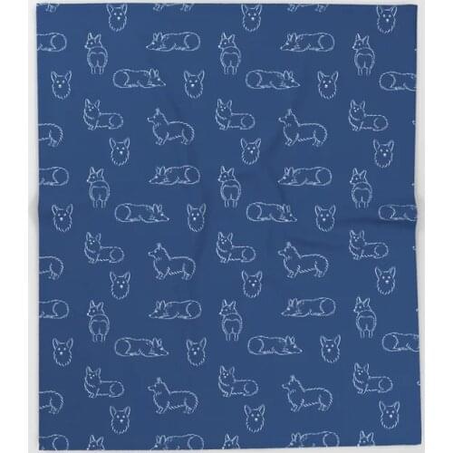 Dog Corgi Cartoon Throw Blanket Cute Kids Design Corgi on Navy Background Blankets for Beds Christmas Decorations for Home