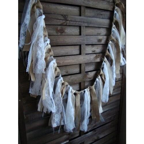 Rustic lace garland wedding party decor shabby linen flag cottage cowgirl chic burlap decoration whimsy winery garlands DIY flag