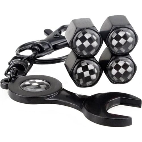 For F1 Flag Logo Mini Wrench Keychain Car Wheel Tire Valve Stem Caps For Ford Cadillac Dodge Opel Vauxhall Opel Abarth Corvette