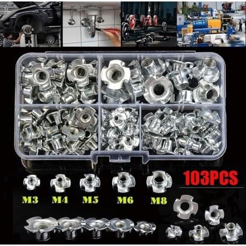 103PCS M3/M4/M5/M6/M8 Four Pronged Claws Speaker Nut Blind Inserts Nut T Nut For Wood Furniture