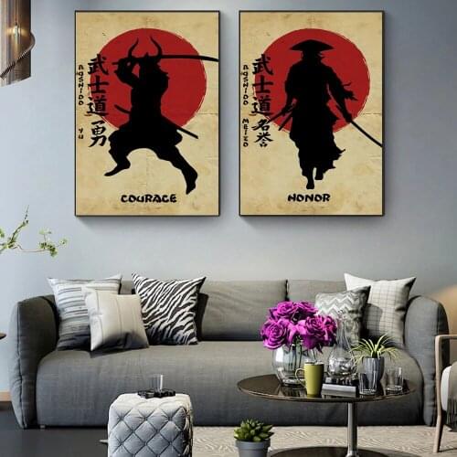Retro Japanese Warrior Canvas Painting Wall Art Prints Posters Modern Wall Pictures Decorative For Living Room Home Cuadros