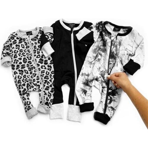 Unisex Baby Rompers Boys Girls Long Sleeve Zipper Jumpsuit Soft Cute Leopard/Tie dye Clothes Newborn Infant Rompers