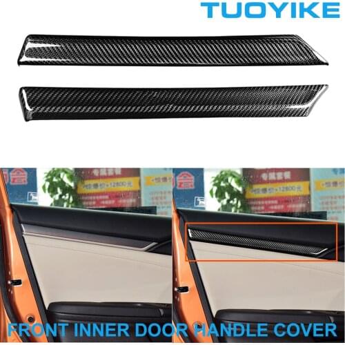 LHD RHD Car Styling Real Carbon Fiber Interior Inner Front Door Handle Armrest Panel Cover Trim For Honda CIVIC 10th 10x 2016-20