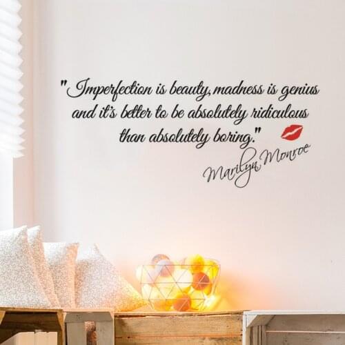 Marilyn Monroe Quote Better To Be Absolutely Ridiculous Than Absolutely Boring with Red Lips Home Wall Decal Makeup Sticker