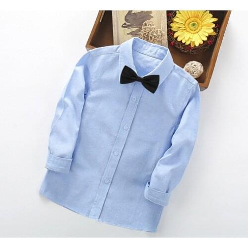 Fashion Baby Boy Girls Long Sleeve Shirt With Tie Casual Turn-down Kids Gentleman Blouses Tops Childrens Cotton uniform