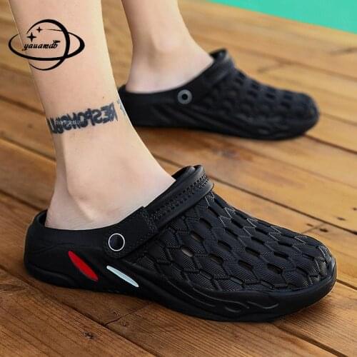36-48 Plus Size Mens Mules & Clogs Summer Sandals Slip-On Solid Color Indoor Non-Slip Beach Slippers Male Garden Shoes Hy19