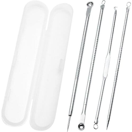 4pcs Blackhead Remover Pimple Comedone Extractor Tool Acne Removal Extraction Kit with Plactic Box
