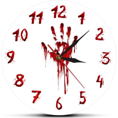 Horrifying Bloody Hand Horror Design Acrylic Printed Wall Clock Halloween Decor Slasher Scary Clock Evil Dead Wall Art Watch