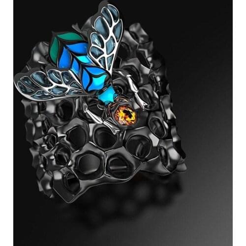Boho Original Design Wedding Rings for Women Vintage Cute Enamel Bee Honeycomb Exaggerated Punk Ring Cocktail Party Gift Jewelry