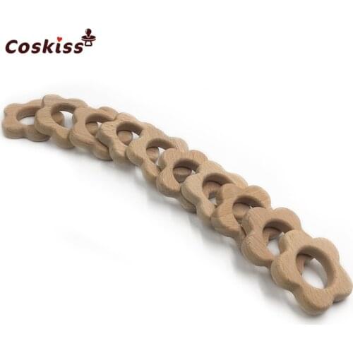 Organic Beech Wooden Flower Natural Handmade Wooden Teether DIY Wood Personalized Pendent Eco-Friendly Safe Baby Teether Toys