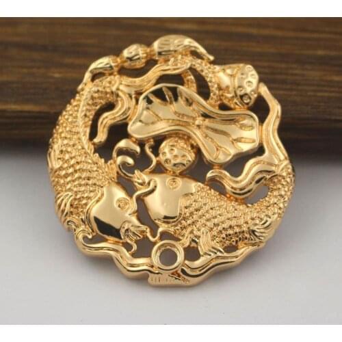 10pcs Goldfish Lotus Flower Charms Embellishment Stamping Base Quality Metal Gold Color DIY Wedding Hair Jewelry Accessories
