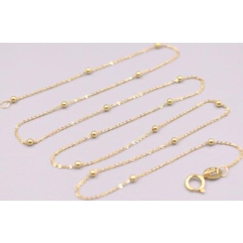 AU750 Pure 18K Yellow Gold Chain 1.8mm Wide Glossy Bead O Link Necklace 1.1g / 16.5inch For Women Lucky Gift