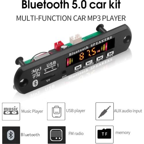 Board Bluetooth 5.0 Audio Control Screen MP3 Music Audio Module Wireless 5V/12V MP3 WMA Decoder Support USB TF FM Radio For Car