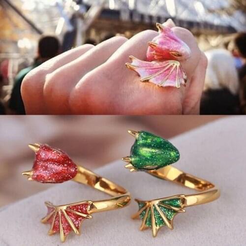 Lovely Fly Dragons Ring for Women Colorful Gold Topaz Wing Ring Fashion Exaggerated Open Ring Lucky Jewelry Best Friend Gifts