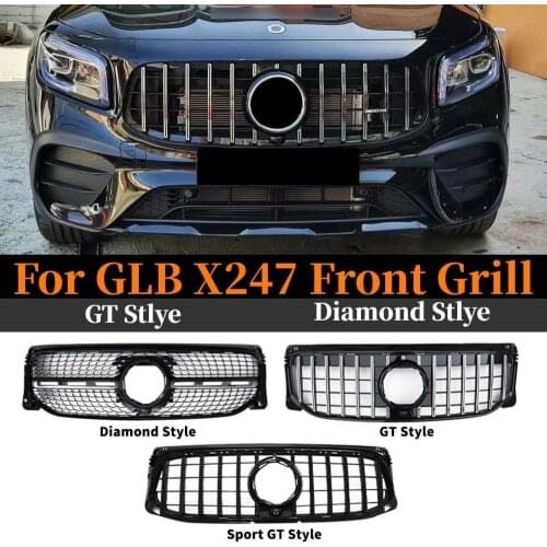 For Mercedes Benz GLB X247 Grill W247 247 2019 2020 2021 Grille Diamond GT R Style Front Bumper Racing Grill AMG Tuning Body Kit