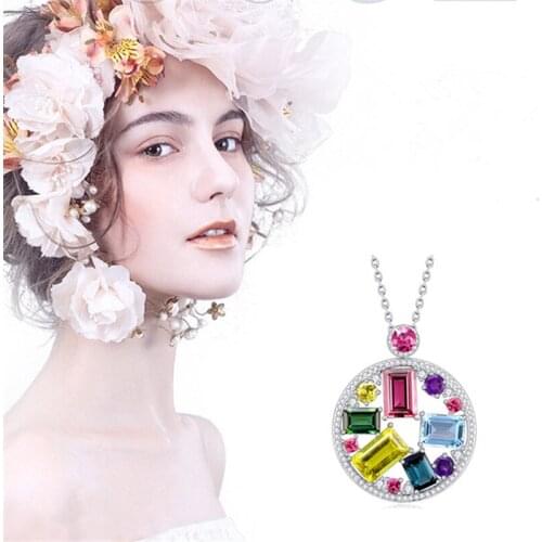 TJP Trendy Female Multi-color Pendant Necklace For Women Jewelry Charm Girls Silver 925 Choker Necklace Accessories Lover Gift