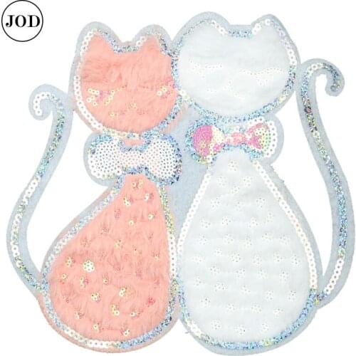Pink White Cat Cartoon Big Patch on Clothes Sew on Patches for Clothing