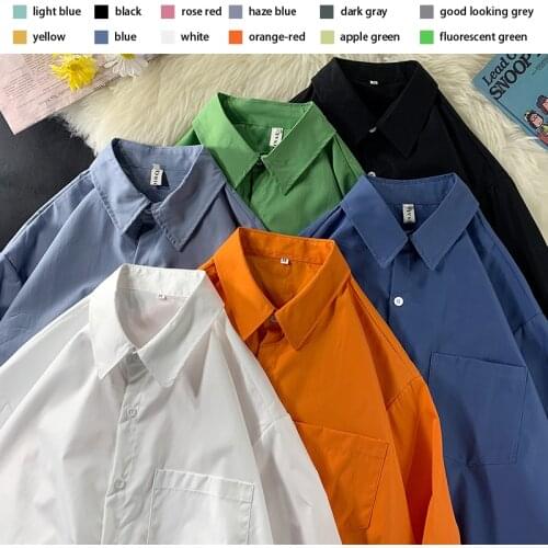 Long Sleeve Shirts for Men Loose Casual 12 colors Solid Classic Four Seasons Coat Thin Shirt Blouse Tops Plus Size Male Clothes