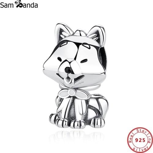 Authentic 2021 100% 925 Sterling Silver Charms Cat with Tie CZ Fit Original Bracelets Women DIY Gift Jewelry