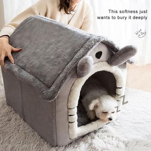 Foldable deep-sleeping pet cat house indoor winter warm and comfortable kennel tent cat litter pad removable pet supplies